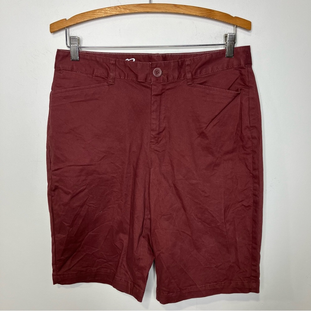 Eddie Bauer legendwash stretch‎ maroon shorts women's size 8 tall casual Bermuda